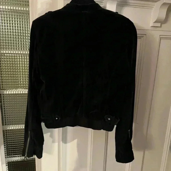 Armani Exchange velvet Black Moto zipped women's jacket pockets, size M - Picture 3 of 9